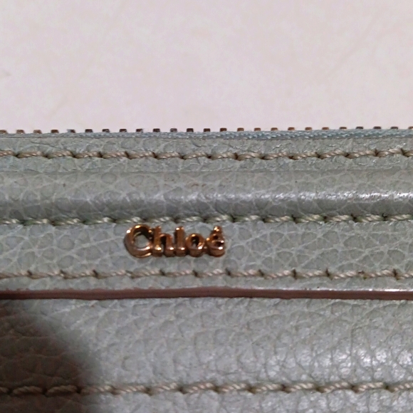 Chloe Leather Long Zip Around Wallet Signature Monogram Seafoam Green EUC - Picture 3 of 10